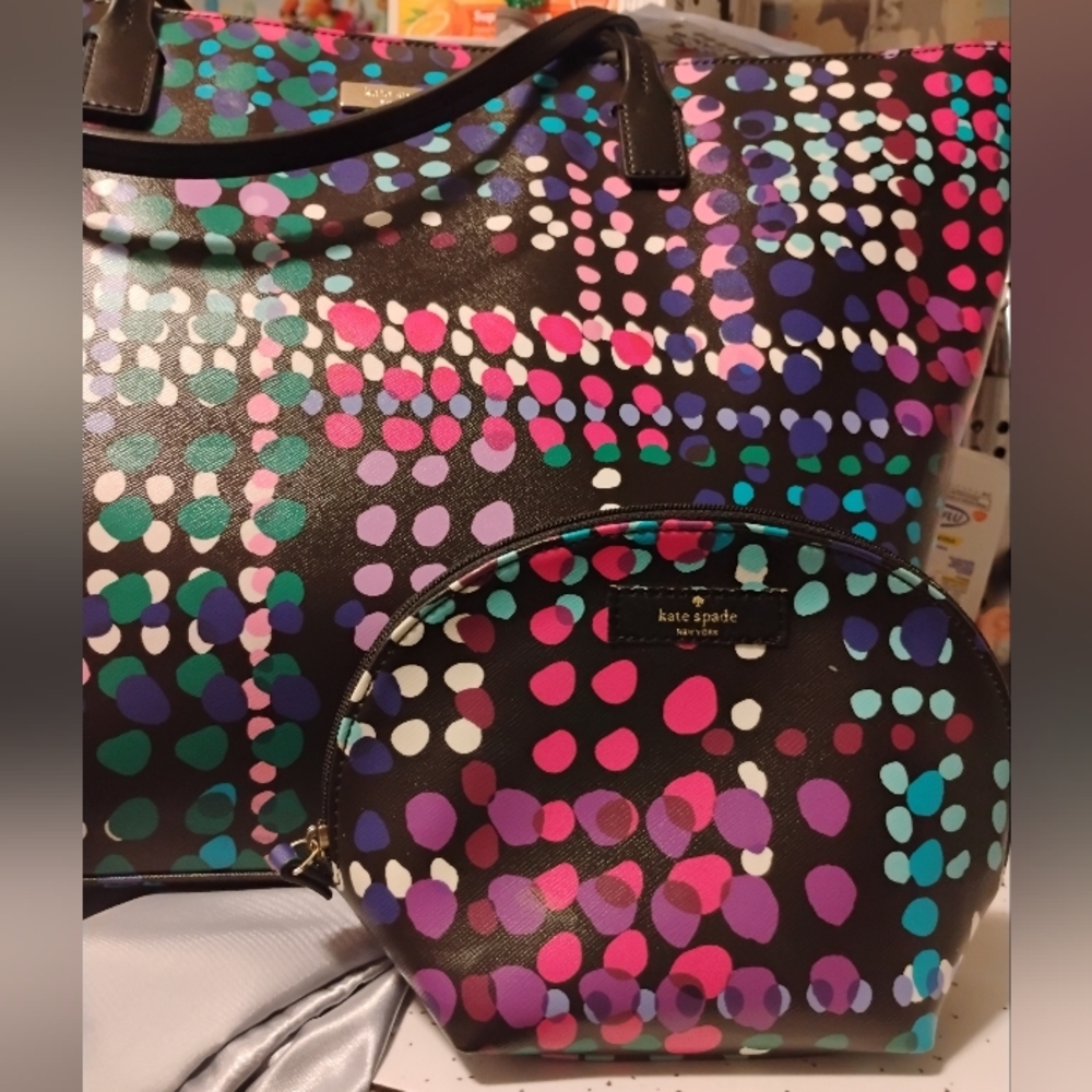 Kate Spade-2pc Shore Street Margareta Dot Tote & Dome Zip Pouch 🩷💜 - Picture 4 of 8